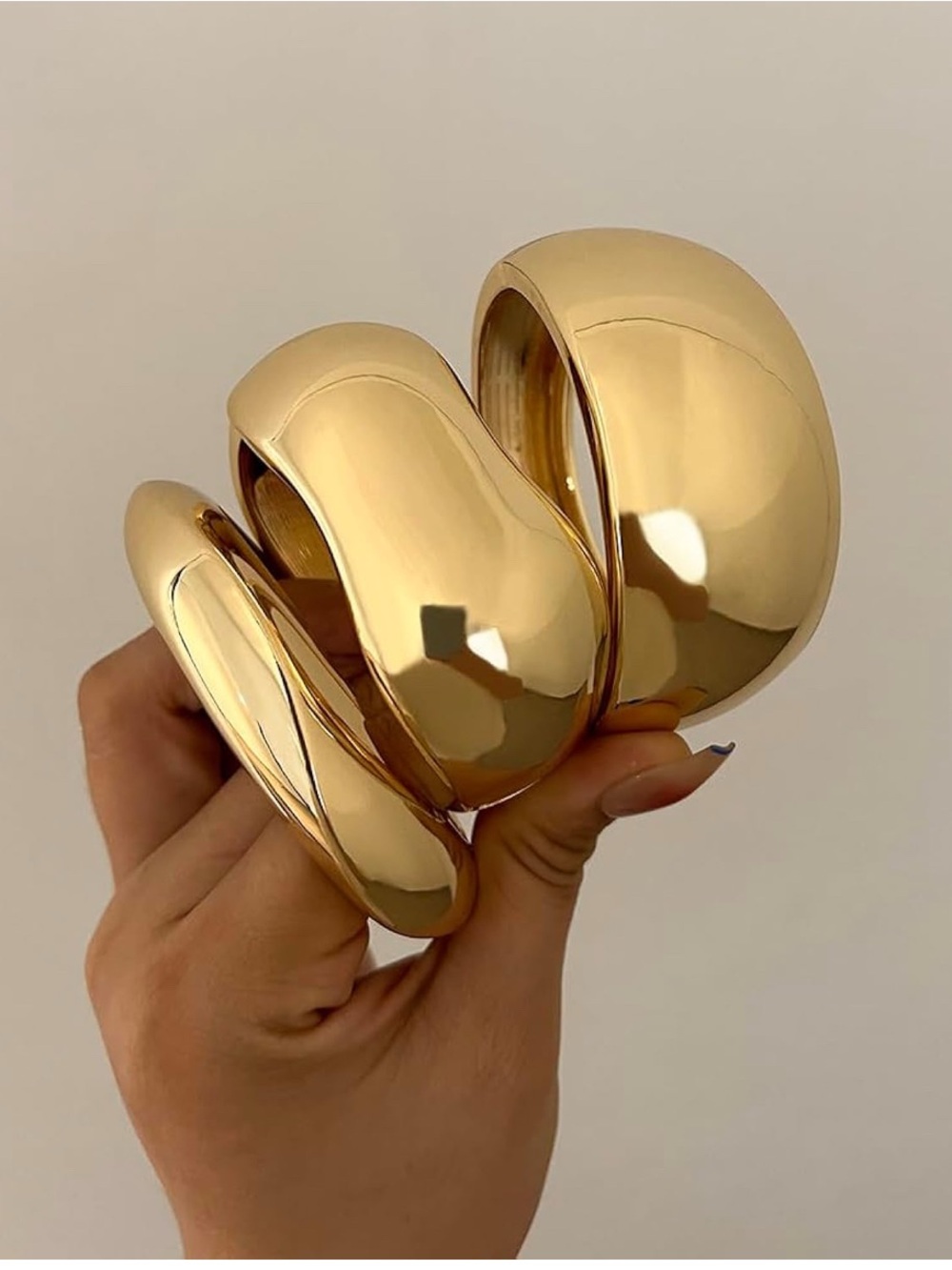 14K Gold Plated Oversized Bangle Bracelet Set - Picture 2 of 8